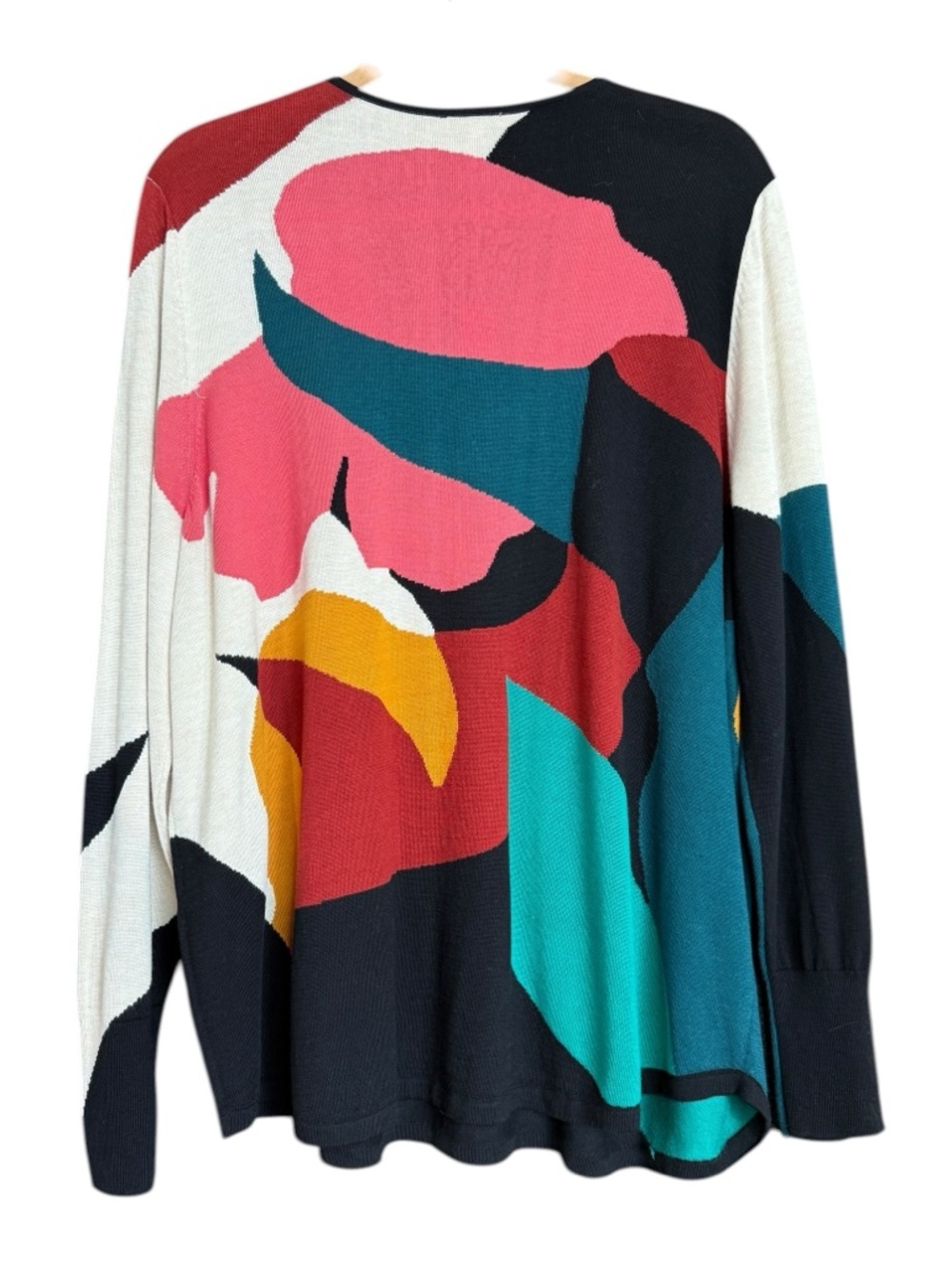 Chico’s NWT Peacock Teal Abstract Floral V-Neck Sweater Size 4 XXL - Picture 5 of 12